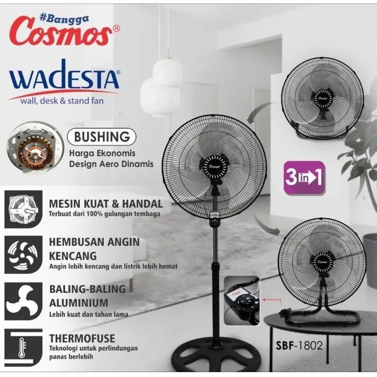 Kipas Angin Berdiri 18" Cosmos SIF-1804SN/BESI/3IN1