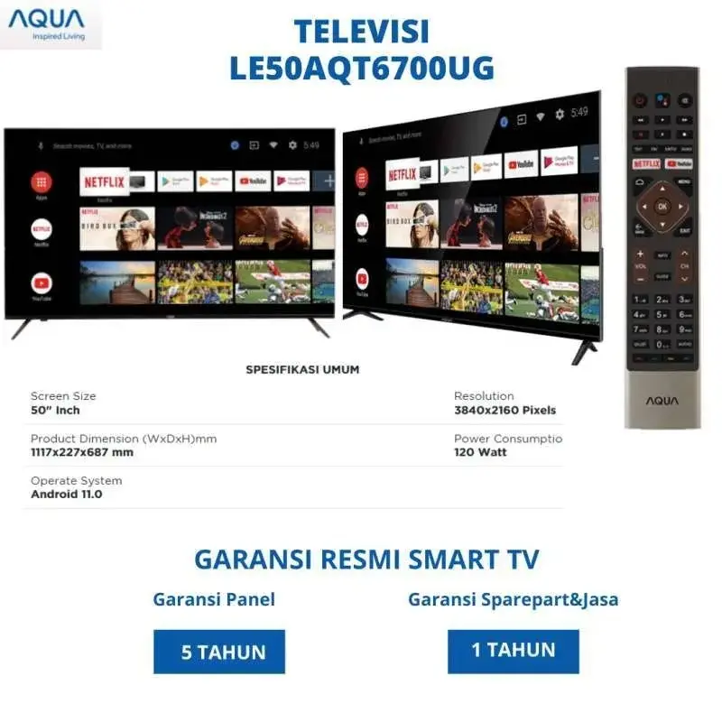 TV LED 50" Aqua LE-50AQT6700UG 4K Android TV