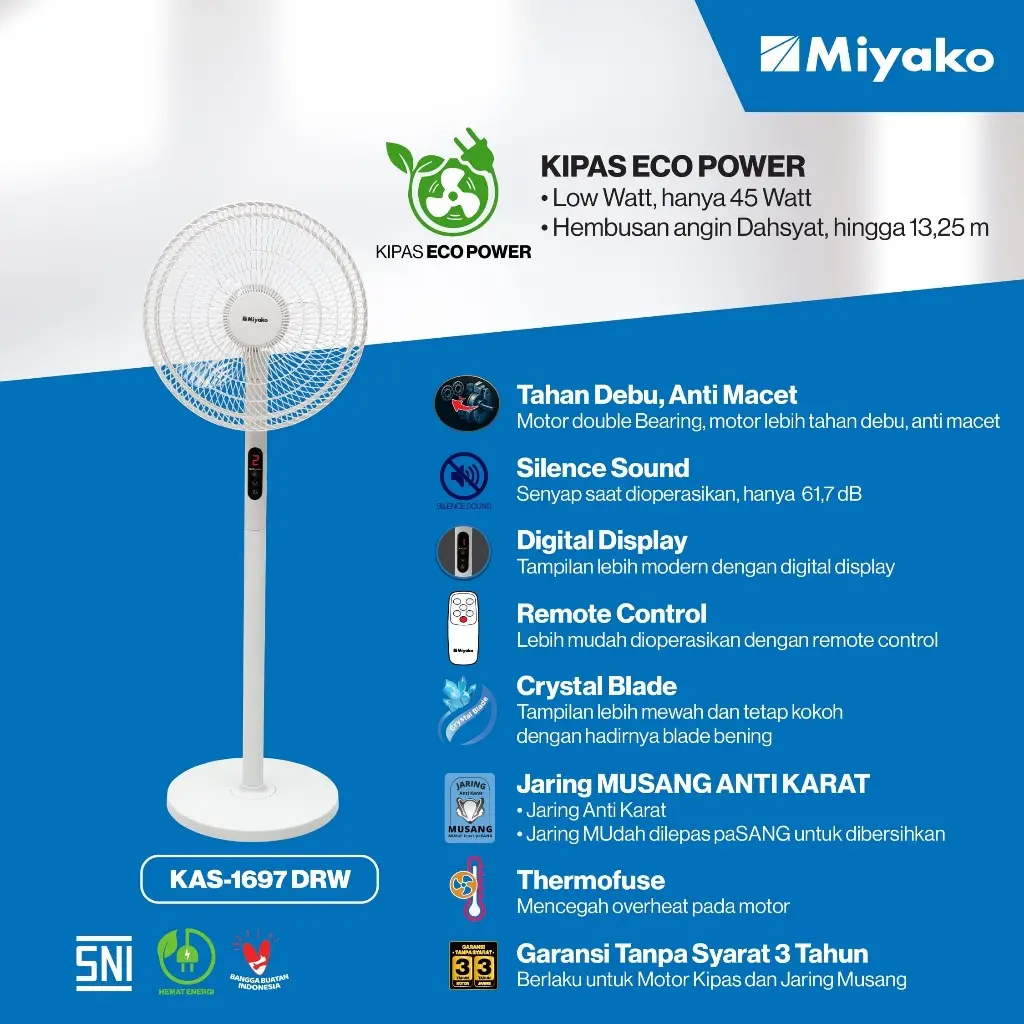 Kipas Angin Berdiri 16" Miyako KAS-1697 Drw