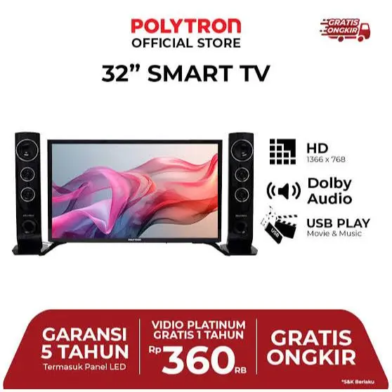 TV LED 32" Polytron 32TC1865 Smart TV + Speaker