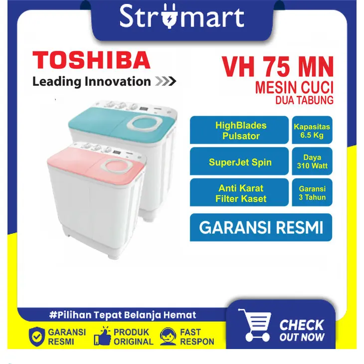 Mesin Cuci 2TB Toshiba VH-H75MN-WW/WB/WR