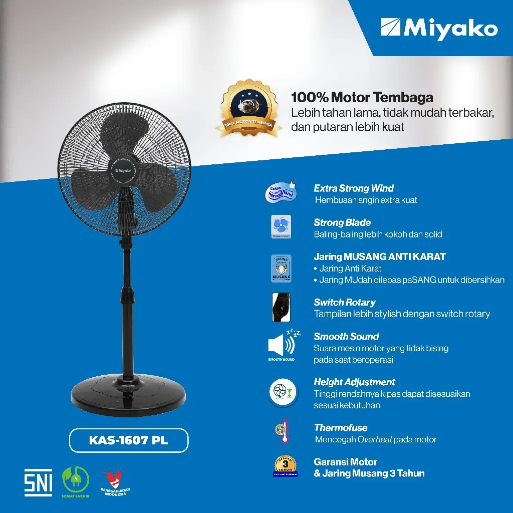 Kipas Angin Berdiri 16" Miyako KAS-1607 K PL