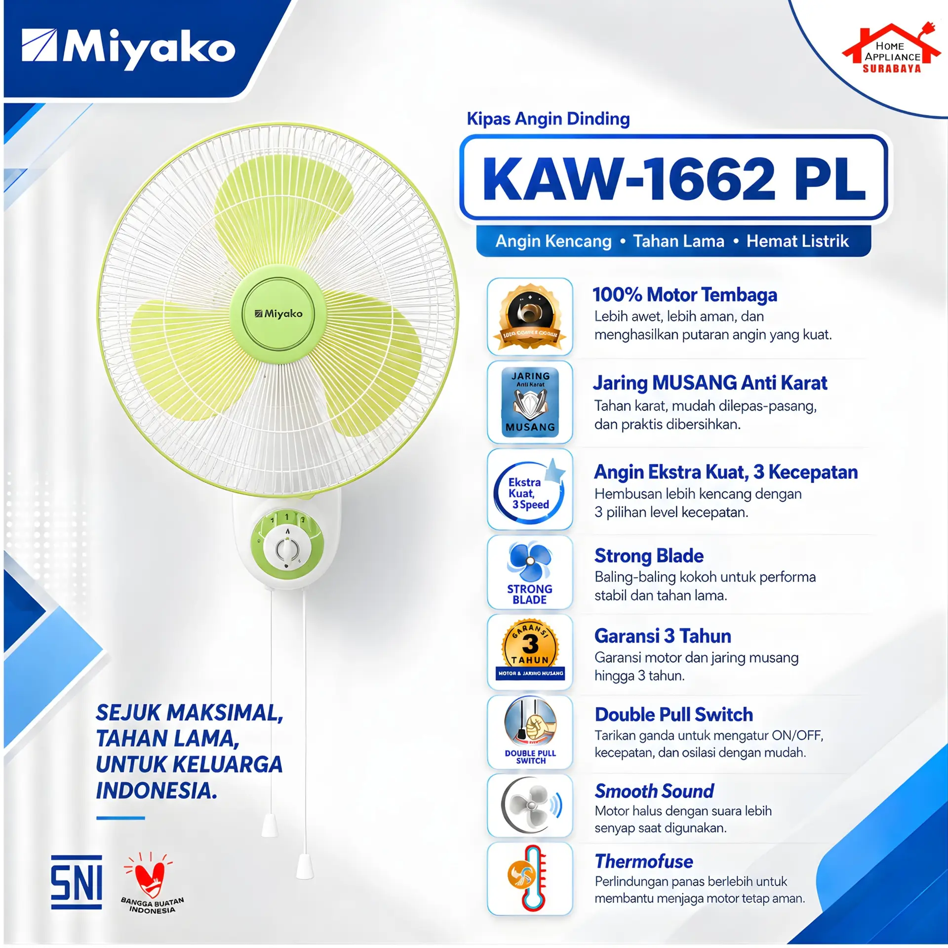 Kipas Angin Dinding 16" Miyako KAW-1662/BESI