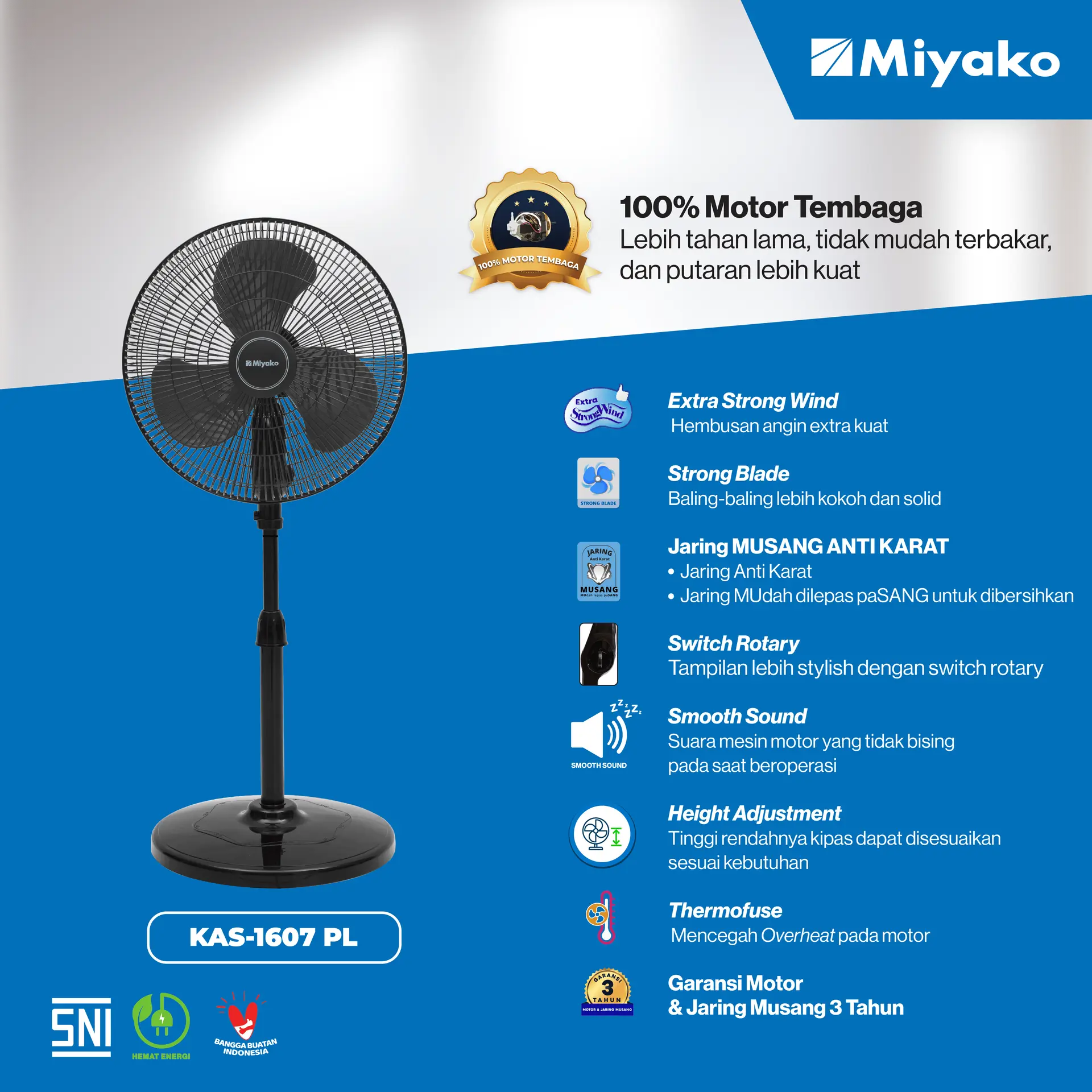 Kipas Angin Berdiri 16" Miyako KAS-1607 PL @2 (NEW)