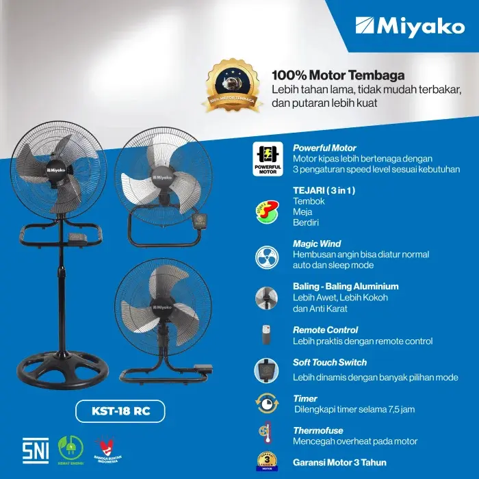 Kipas Angin Berdiri 18" Miyako KST-18RC/+RMT/BESI/3IN1/=18-SIF