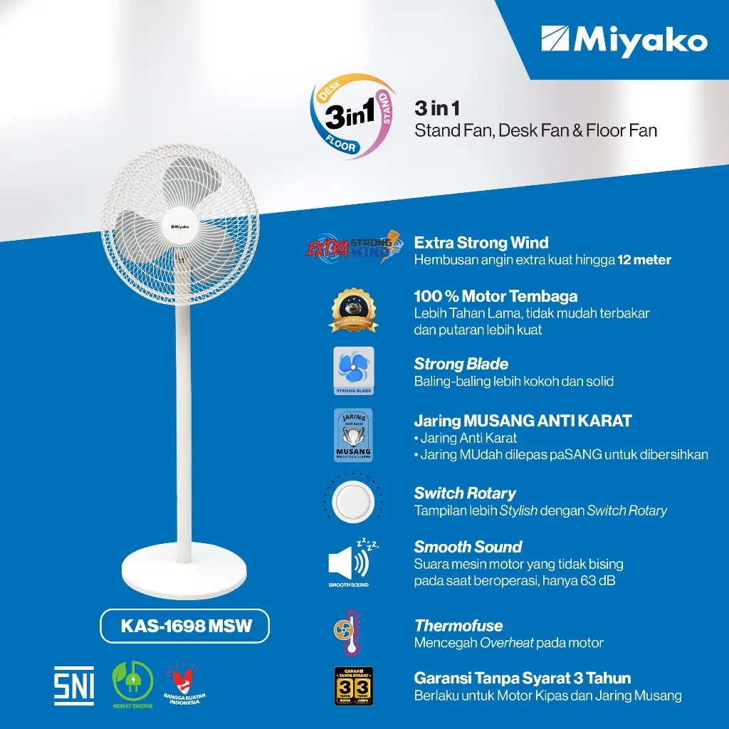 Kipas Angin Berdiri 16" Miyako KAS-1698 MSW/2PC-4%