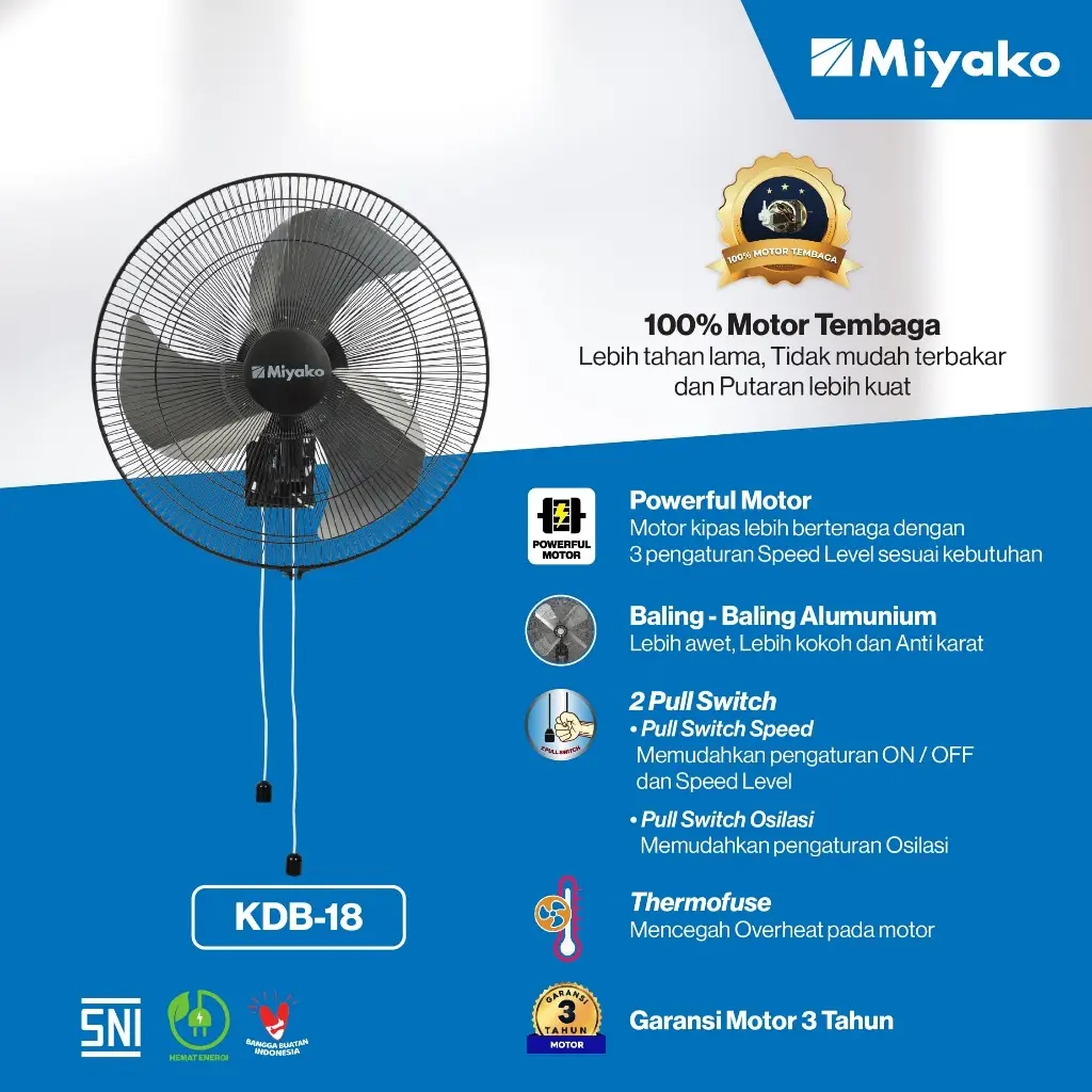 Kipas Angin Dinding 18" Miyako KDB-18/2PC-2%/BESI/90W/=WIF