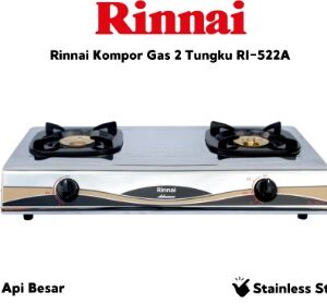 KOMPOR GAS RINNAI RI 522A (2TUNGKU/STAINLESS STEEL)